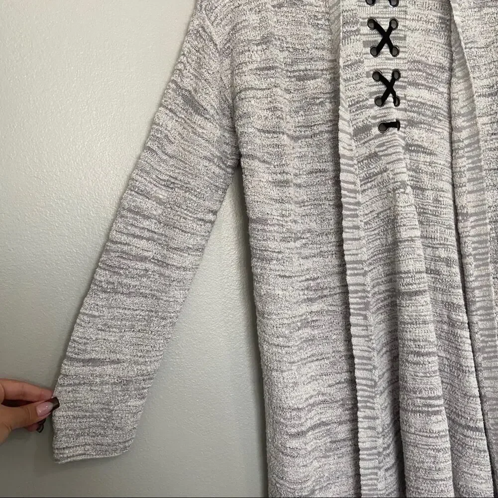 NIC+ZOE Lace It Back Gray Cotton Cardigan Medium